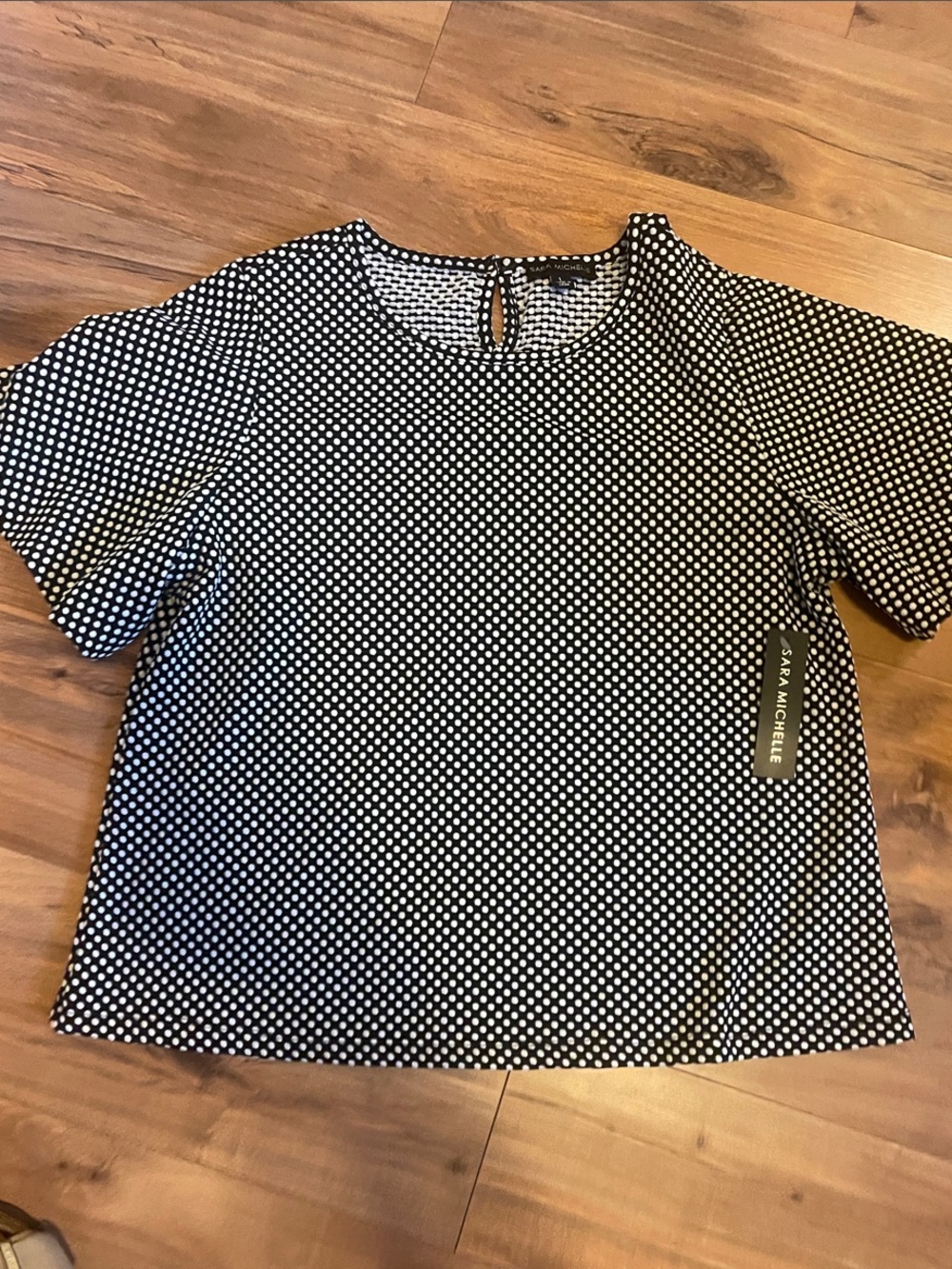 Sara Michelle Black and White Dot puff Short Sleeve Blouse